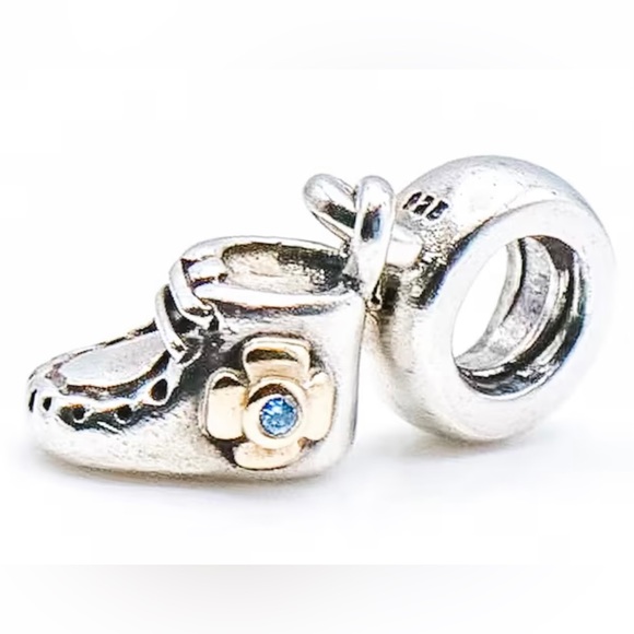 SOLD…AUTHENTIC PANDORA SS Bracelet with SS and 14k Gold Charms - Picture 5 of 15